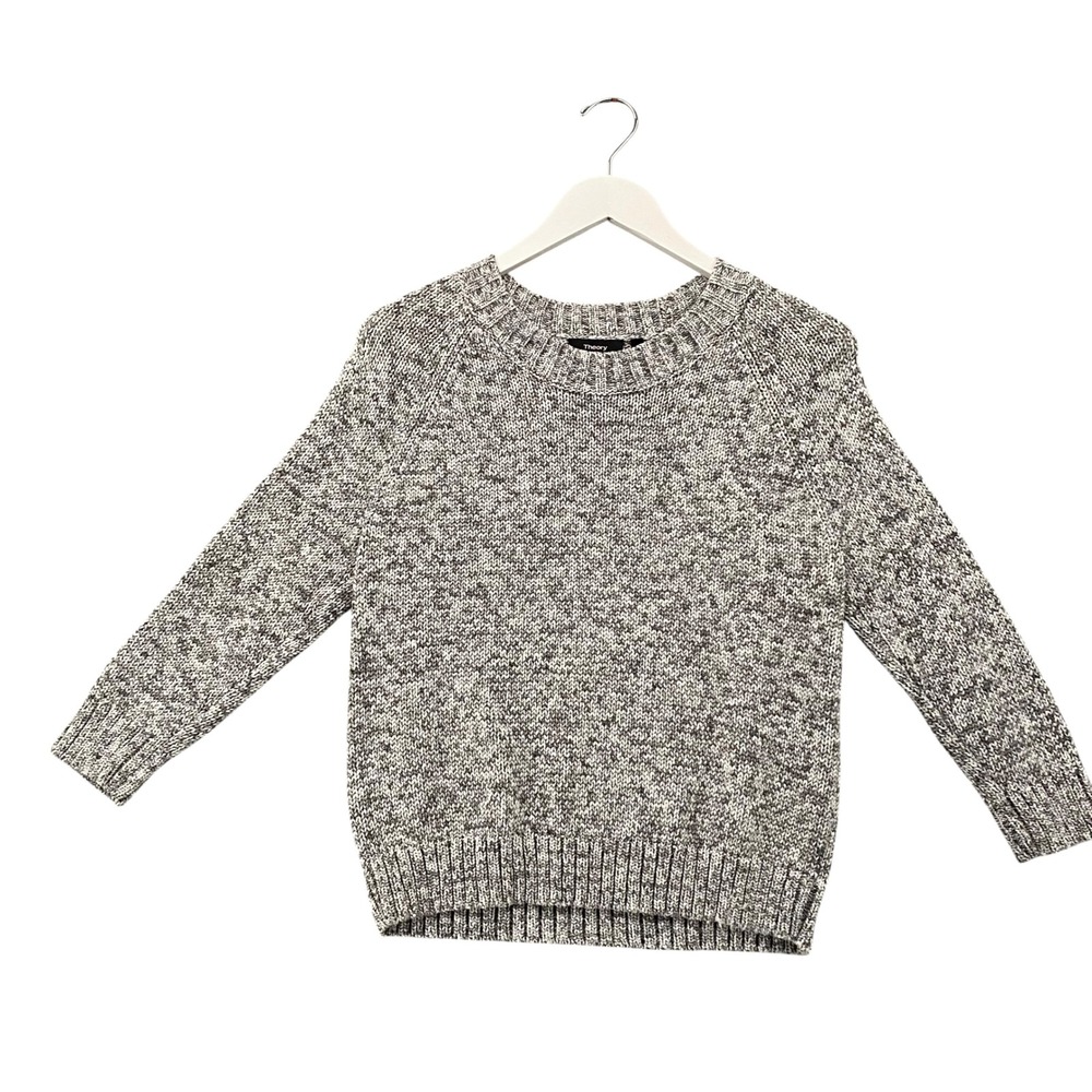Theory Serino Meridian Grey Marled Chunky Knit Crew Neck Sweater Womens S - Picture 2 of 9